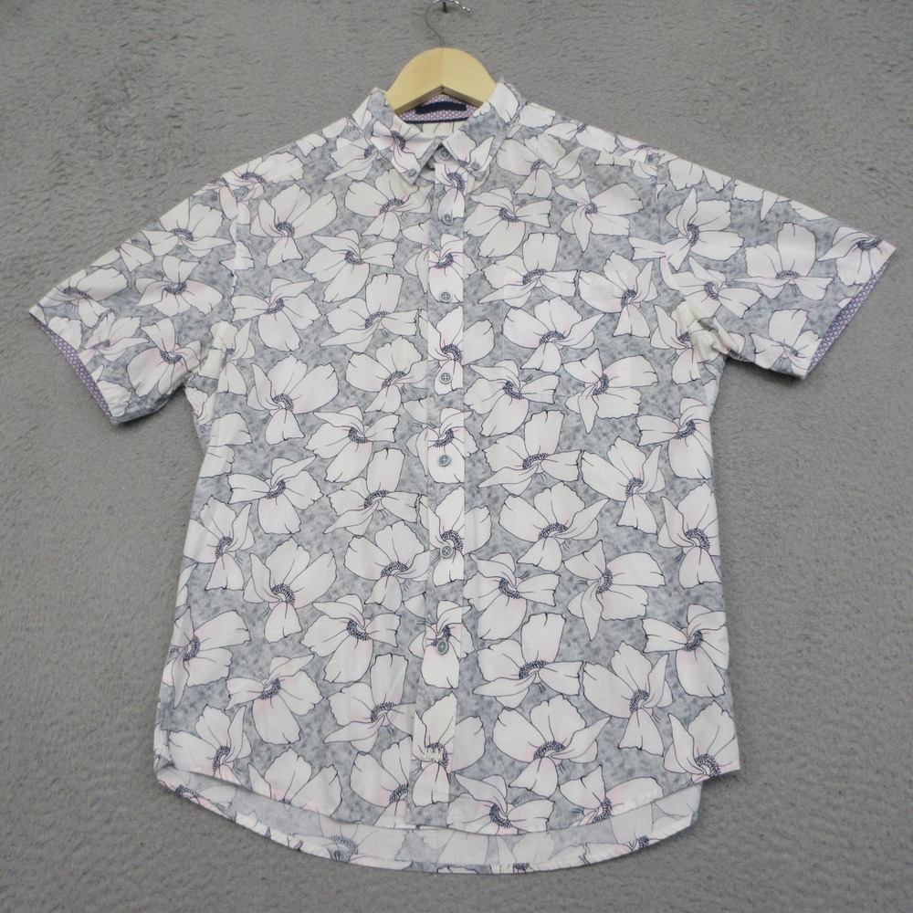 Johnston & Murphy Hawaiian Shirt Mens Small White Floral Cottonโ Resort Coastal